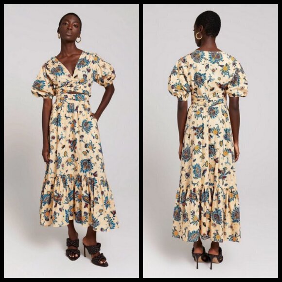 💕A.L.C.💕 Rylan Printed Puff Sleeve Top & Lucie Floral Maxi Skirt  ~ Apricot 2 - Picture 6 of 16
